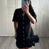 Elegant Knitted Mini Dress for Women Slim Fit Ribbed Knit with Metal Buttons Short Sleeve Holiday Party Dress