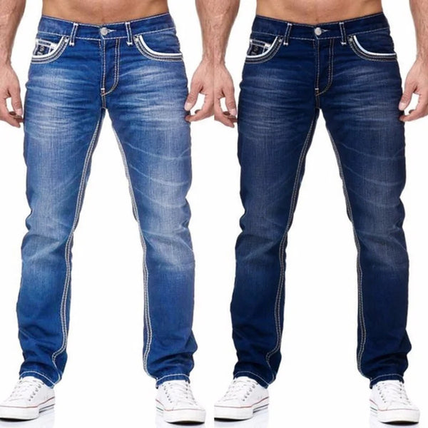 Men Jeans Elastic Straight Pants Casual Denim Streetwear