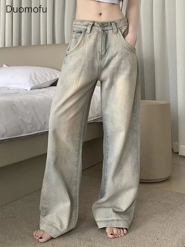 Duomofu American Vintage Distressed Street Female Jeans Chic Spring Fashion Loose Straight Women Jeans