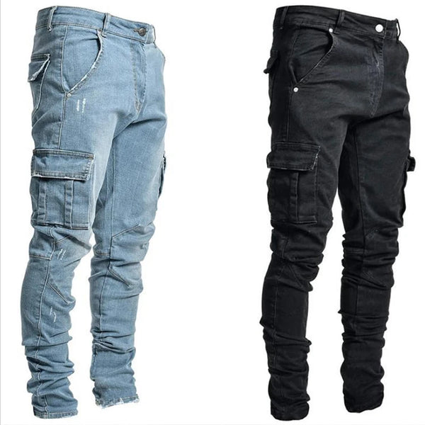 Jeans Man Pants Casual Cotton Denim Trousers Multi Pocket Cargo