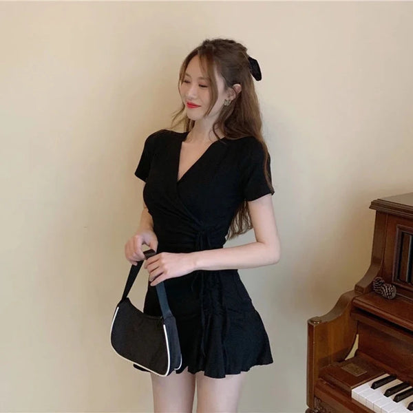 MEXZT Y2K Summer Dress Women Sexy V Neck Ruffle Mini Dress