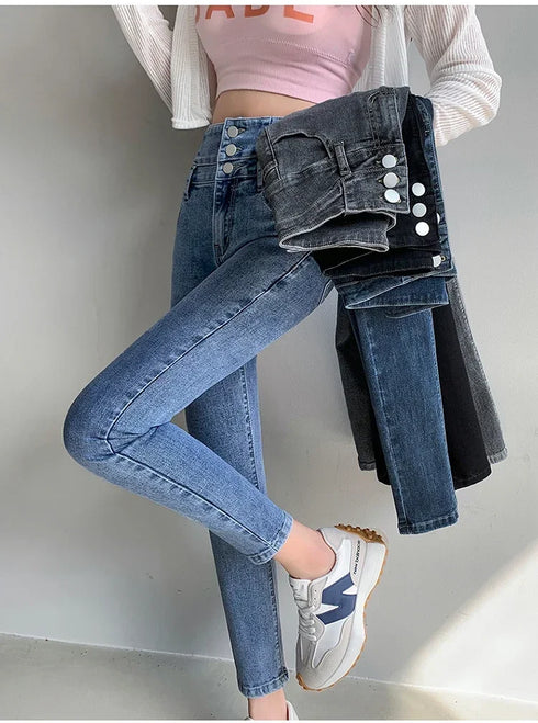 Women's High Waist Stretch Jeans - Fashionable Slim Denim Pants