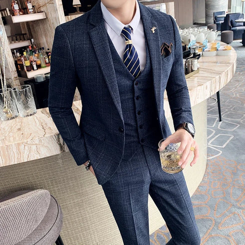 Stylish Business Casual Three-Piece Suit for Men with Vest and Trousers