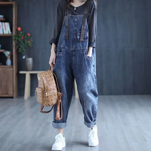 Casual Vintage Loose Fit Jeans for Women – Effortless Spring and Autumn Style with Age-Reducing Denimbib Design for Chic Fall Outfits