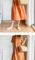 Loose Fit Slimming Cotton Linen Dress for Women Summer Plus Size Mid-Length Skirt