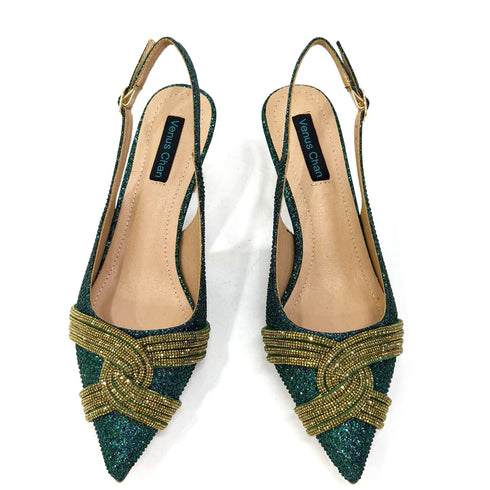 Italian Design Texture Shoes And Bags Rhinestones High Heels