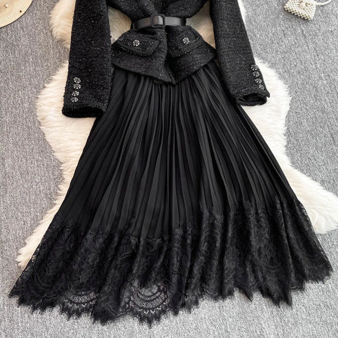 Hepburn Elegant Long Tweed Dresses Women Autumn Party Luxury Robe