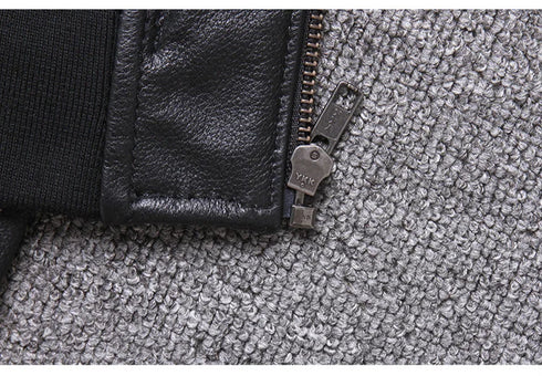 Stylish Casual Men's Bomber Jacket in Genuine Cowhide Leather - Perfect Spring and Autumn Outerwear with Full Sleeves and Zipper Closure