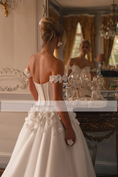 Customized Sweetheart 3D Flowers Cap Sleeve Wedding Dress
