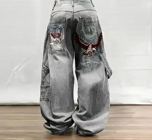 Baggy Jeans Women Wide Leg High Waist Vintage Washed Print Streetwear Casual Everyday Relaxed Fit