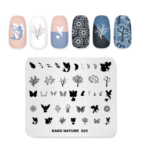 Nature-Inspired Nail Art Stamping Plate - Stainless Steel DIY Manicure Tool with Leaf and Umbrella Patterns for Stunning Nail Designs