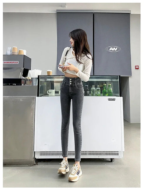 Women's High Waist Stretch Jeans - Fashionable Slim Denim Pants