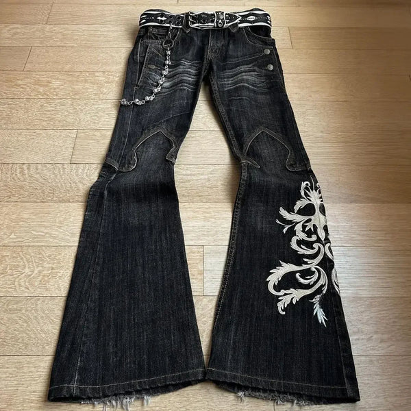 Embroidered Wide Leg Jeans for Women with Rock Punk Style - Perfect for Fall Outfits and Streetwear Inspiration