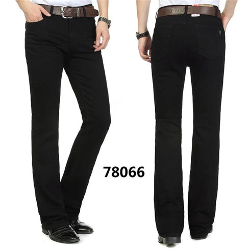 Male Bell Bottom Denim Trousers Slim Black Boot Cut Jeans Casual Business Flares Pants
