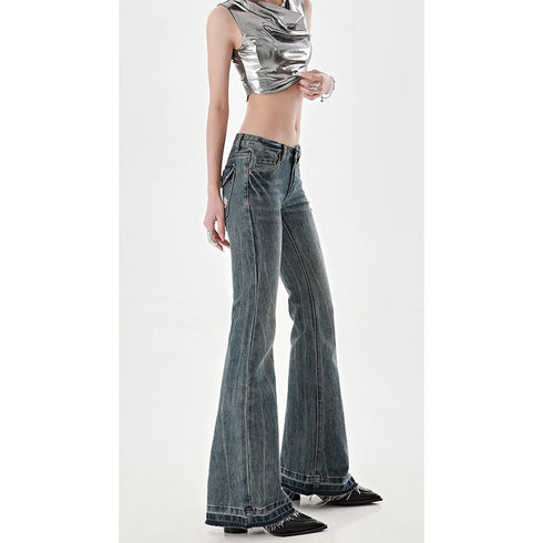 Vintage Y2K Inspired Low Waist Flare Jeans for Women - Perfect for Fall Outfits and High Street Style with Embroidery and Distressed Details