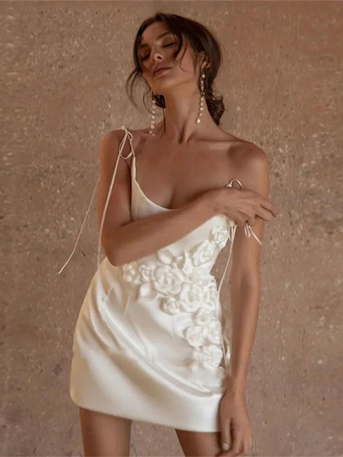 Simple Mini Wedding Dresses Satin Bridal Gowns Elegant Decor