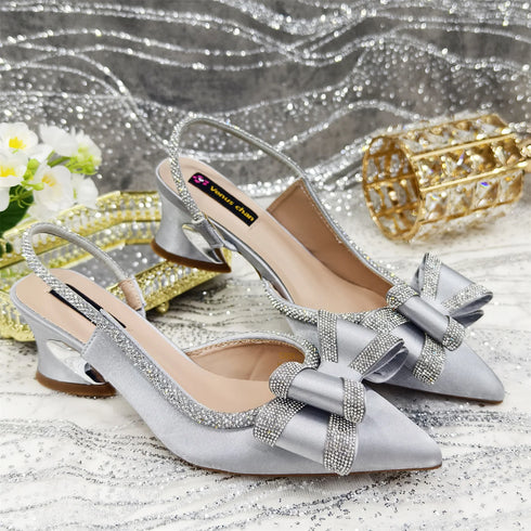 Italian Design Elegant Women's Rhinestone Heels Set