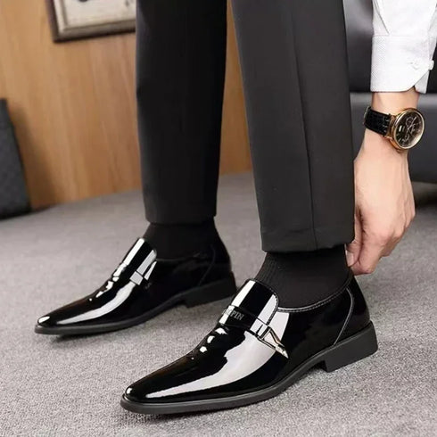 Men's Leather Oxford Shoes Slip On Business Dress Loafers with Pointed Toe