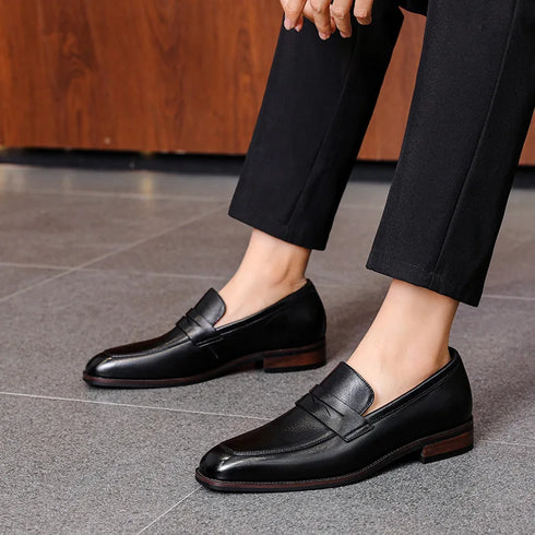 Elegant Genuine Leather Slip-On Oxford Loafers for Men - Formal and Casual Dress Shoes for Office & Career with Pointed Toe Design