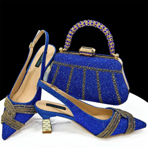 Italian Design Texture Shoes And Bags Rhinestones High Heels
