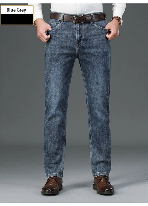 Men's High Waist Fit Straight Jeans Classic Vintage Cotton Trousers