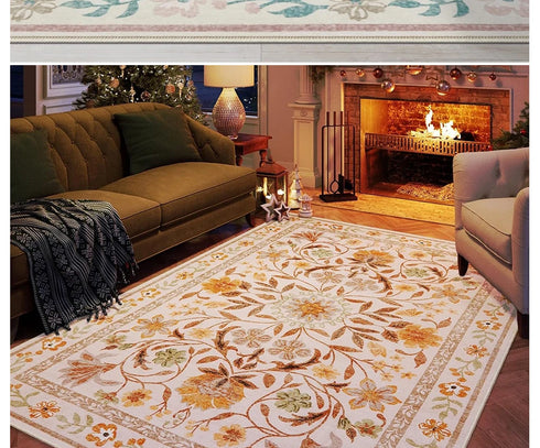 Floral Style Living Room Carpet Machine Washable Large Area Decorative Rug