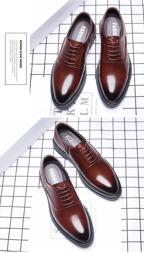 Elegant Men's Dress Shoes - Classic Formal Oxfords for Business, Office, and Wedding Occasions - Stylish Lace-up Casual Leather Footwear with Pointed Toe Design