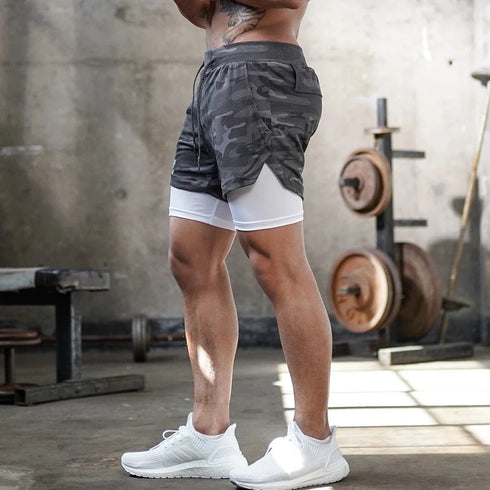 Men's Gym Shorts Camo 2 in 1 Performance Fitness Shorts Summer