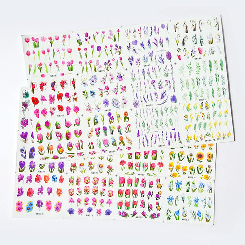 12 Floral Patterns Summer Nail Water Decals - Daffodils, Lilies, and Tulips for Stunning Nail Art Transfers and DIY Manicure Accessories