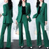 Elegant Women's Blazer Coat and Trousers Suit Set - Stylish Casual Outfit for Office and Autumn Wear with Flare Pants and Slim Fit Design