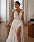Luxury Wedding Dresses A Line Appliques V Neck Gowns Elegant Chiffon
