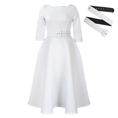 Elegant Women Party Dresses A Line with Waist Belt for Classy Office and Wedding Guests