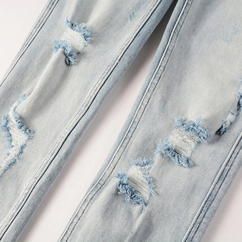 24fw American Fashion Retro Washed Ripped Denim Pants