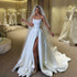 Elegant A-Line Wedding Dresses Strapless Side Slit Bridal Gown with Appliques for Evening and Prom