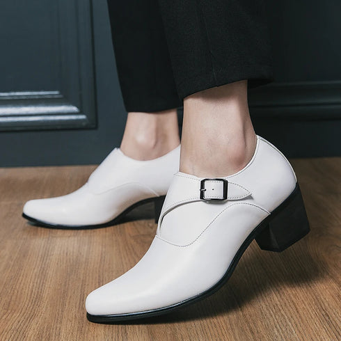 Leather Shoes for Men Cuban Style Heightening Wedding and Business Casual Footwear