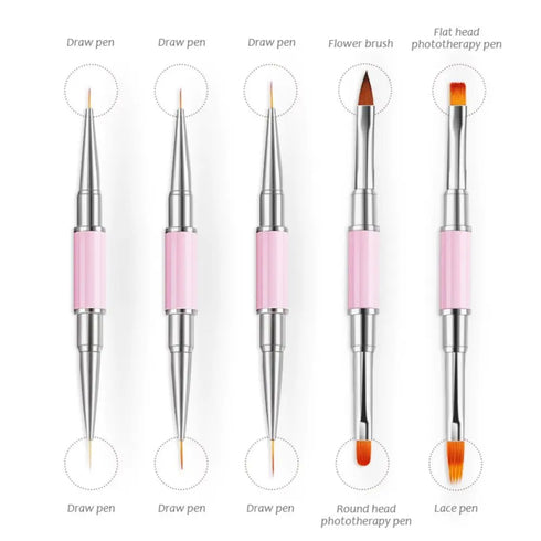 Professional Dual-ended Acrylic Nail Art Brush Set for Creative Gel Polish Manicure and Detailed Flower Painting, Ideal for Spooky Season Nails