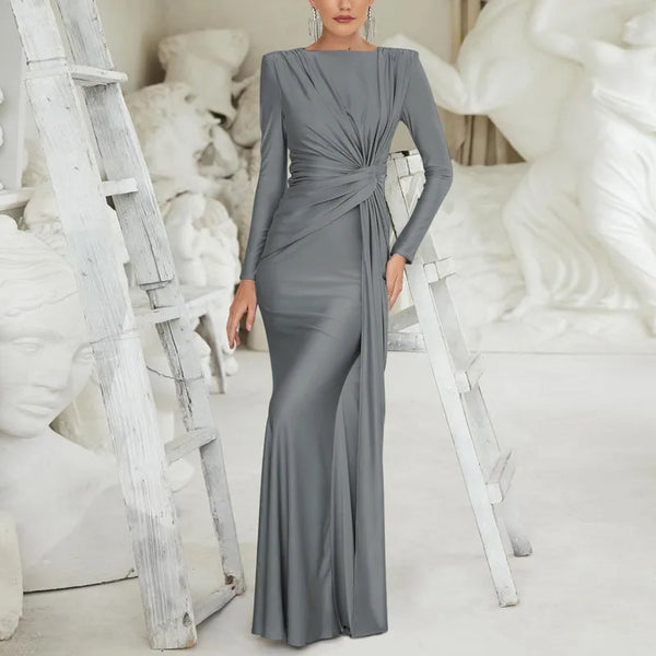 Luxury Women Formal Occasion Dress Fashion O Neck Long Sleeve Bodycon Dresses Evening Party Robes