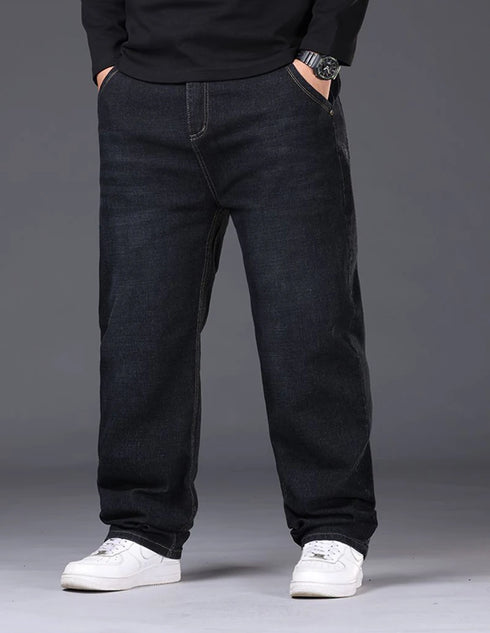Plus Size Mens Jeans Loose Denim Straight Leg Stretch Casual Trousers