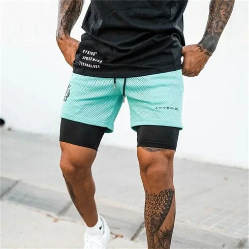 Summer Mesh Sports Shorts Men 2 In 1 Jogging Running Gym Fitness