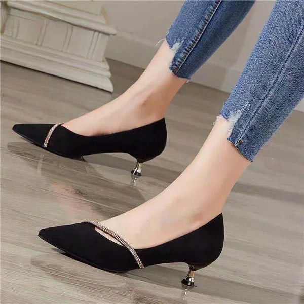 One Word Oblique Strap Low-Heeled Pumps for Women