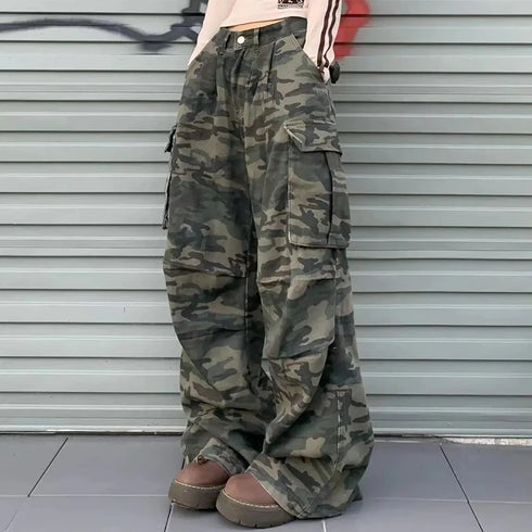 Women Y2K Camouflage Cargo Jeans Vintage High Waist Pants