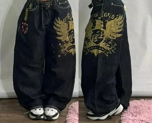 Baggy Jeans Women Wide Leg High Waist Vintage Washed Print Streetwear Casual Everyday Relaxed Fit