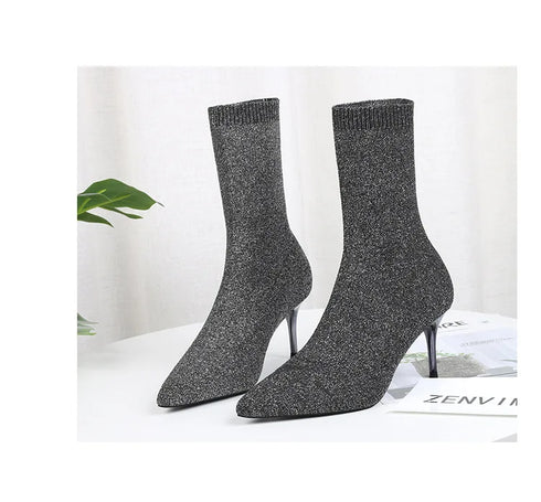 Sexy Sock Boots Knitting Stretch High Heels for Women Fashion Shoes Ankle Boots