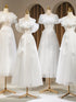 Backless A-Line Bridesmaid Dress With Puff Flower Appliques And Tulle Ankle-Length
