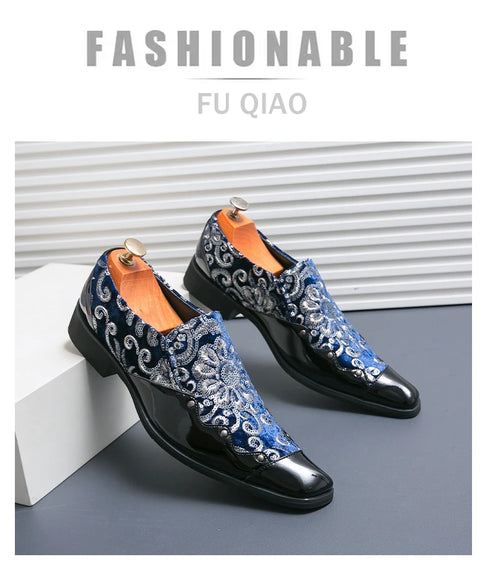 Luxury Patent Leather Loafers for Men - Designer Comfortable Embroidery Shoes Perfect for Wedding and Party, Breathable Formal Dress Footwear in Plus Sizes