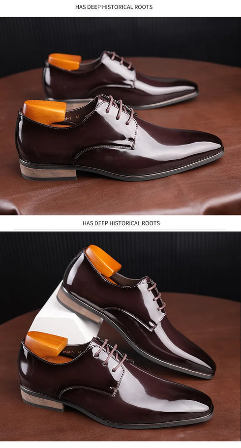 Luxury Designer Men's Oxfords - Lace-Up Patent Leather Pointed Dress Shoes for Formal Occasions and Business Events