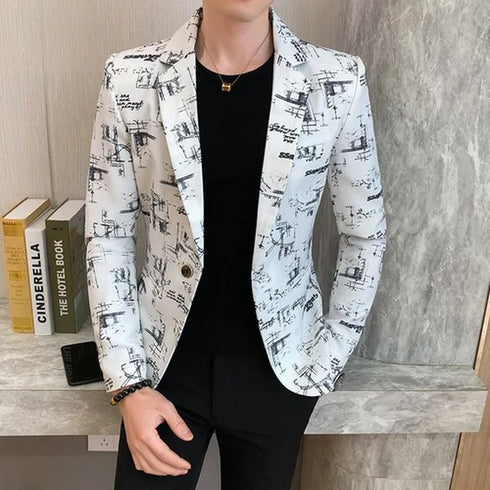 Spring Men's Printed Slim Formal Blazer Suit Jacket