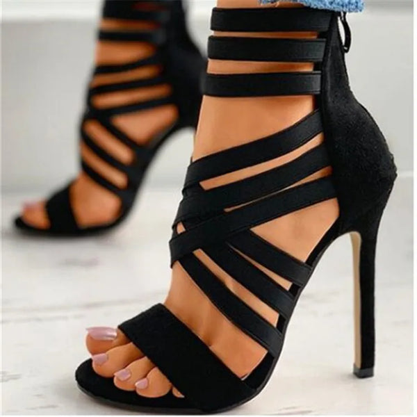 Chic Women's Summer High Heel Sandals with Zipper Closure