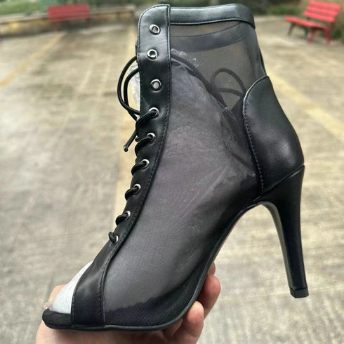 Sexy High Heels Hollow Mesh Sandals for Summer Fashion Comfort Peep Toe Stilettos Jazz Dance Female Shoes Plus Size
