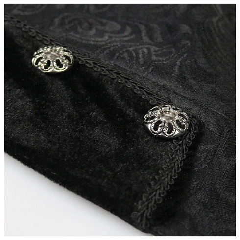 Gothic Men's Steampunk Vintage Prince Tuxedo Windbreaker Coat for Medieval Renaissance Role-Playing and Partys – Exquisite Victorian Edwardian Jacket with Floral Appliques and Turtleneck Design